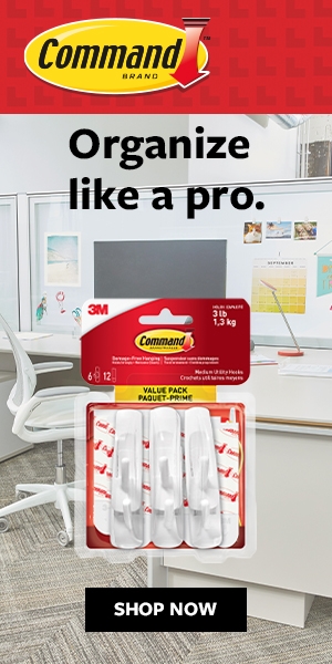 Command logo, Shop Now button, Image of hooks