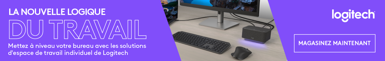 Bureau avec accessoires Logitech, bouton Magasiner