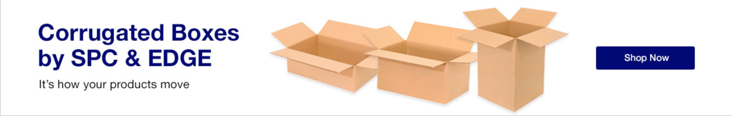 There is a picture of three different sized moving boxes from SPC and EDGE.