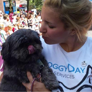 woman holding dog